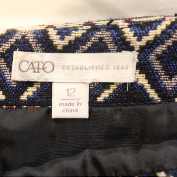 Cato Mini Skirt Sz 12 EUC Fringe Tapestry Native Print Woven - Picture 4 of 11